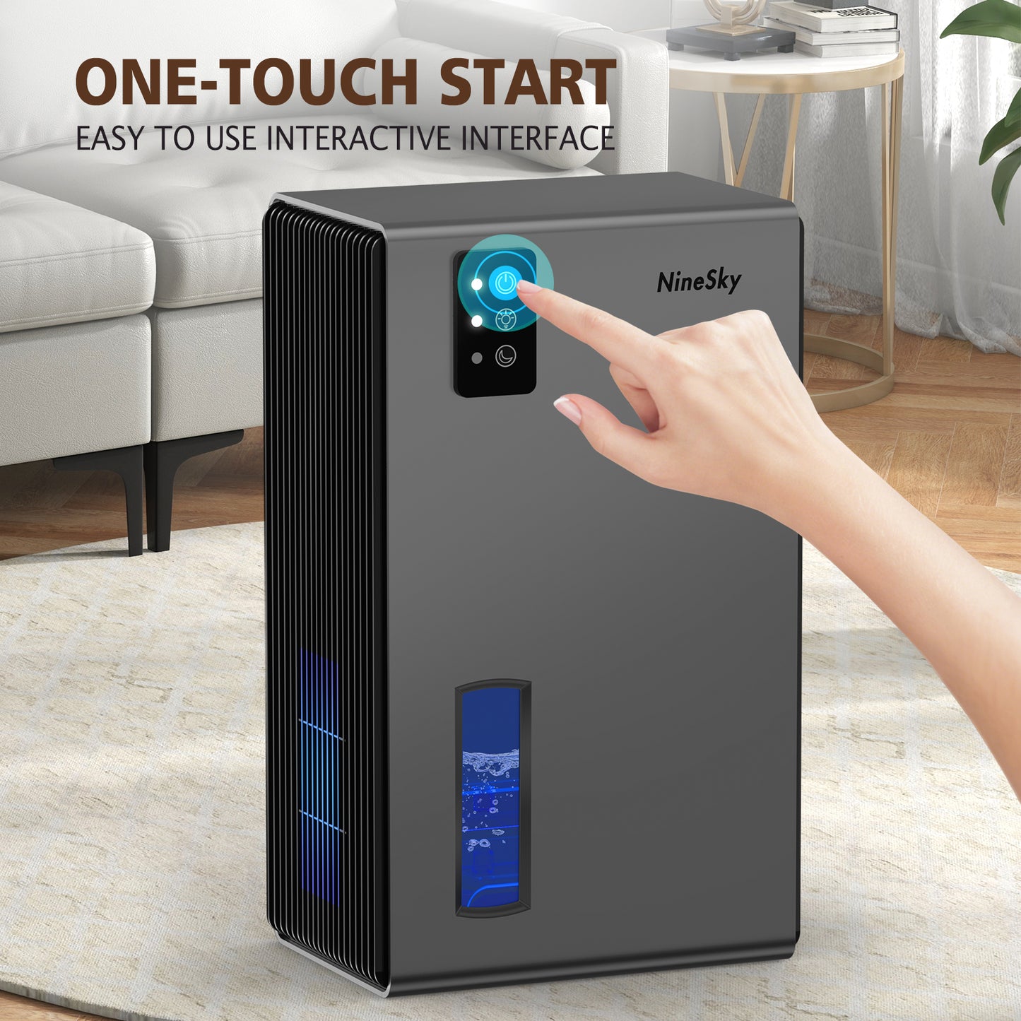 NineSky Dehumidifiers for Home, 95 OZ Water Tank, (1000 sq.ft) Dehumidifiers for Bathroom Bedroom Basement with Auto Shut Off,7 Colors LED Light (Gray)