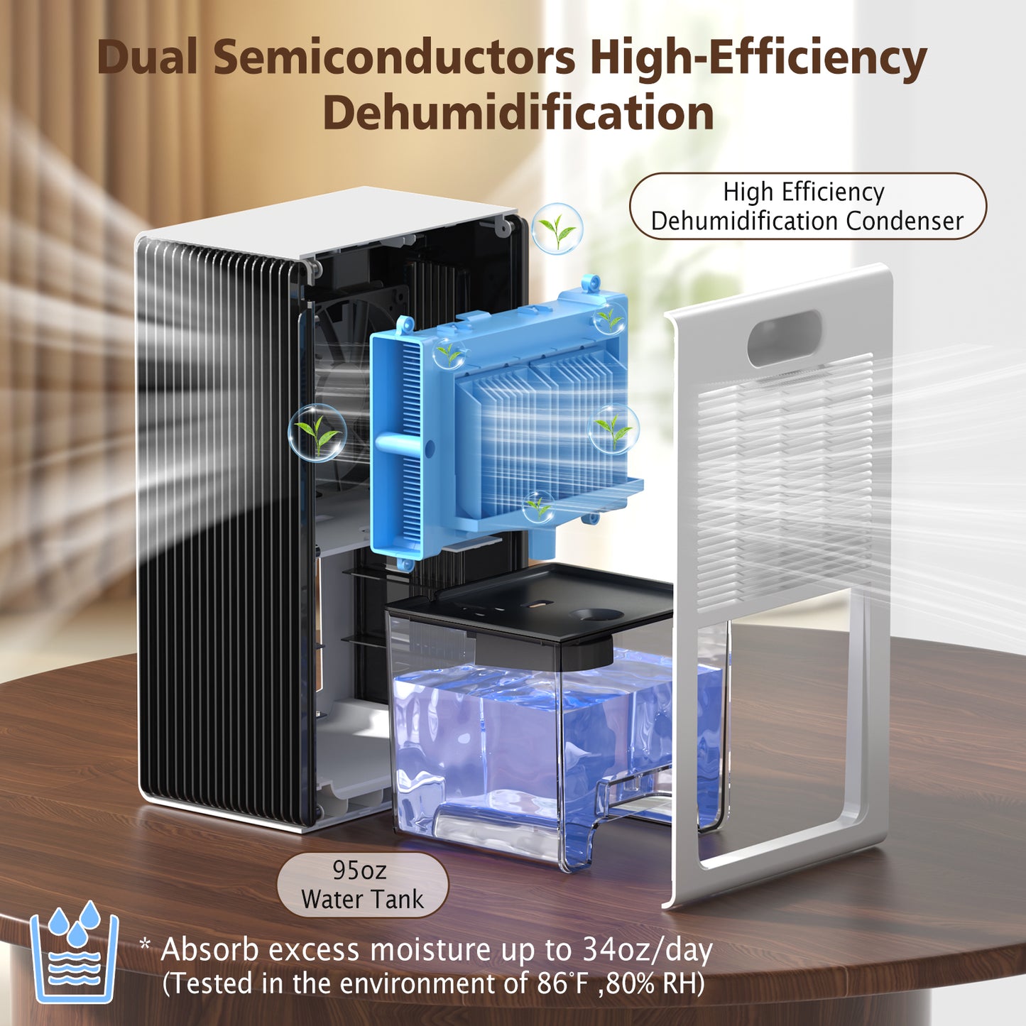 NineSky Dehumidifiers for Home, 95 OZ Water Tank, (1000 sq.ft) Dehumidifiers for Bathroom Bedroom Basement with Auto Shut Off,7 Colors LED Light(White)