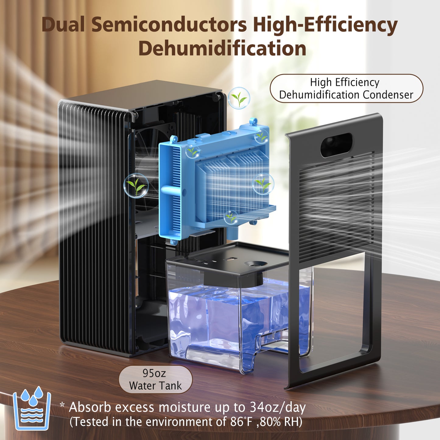 NineSky Dehumidifiers for Home, 95 OZ Water Tank, (1000 sq.ft) Dehumidifiers for Bathroom Bedroom Basement with Auto Shut Off,7 Colors LED Light (Gray)