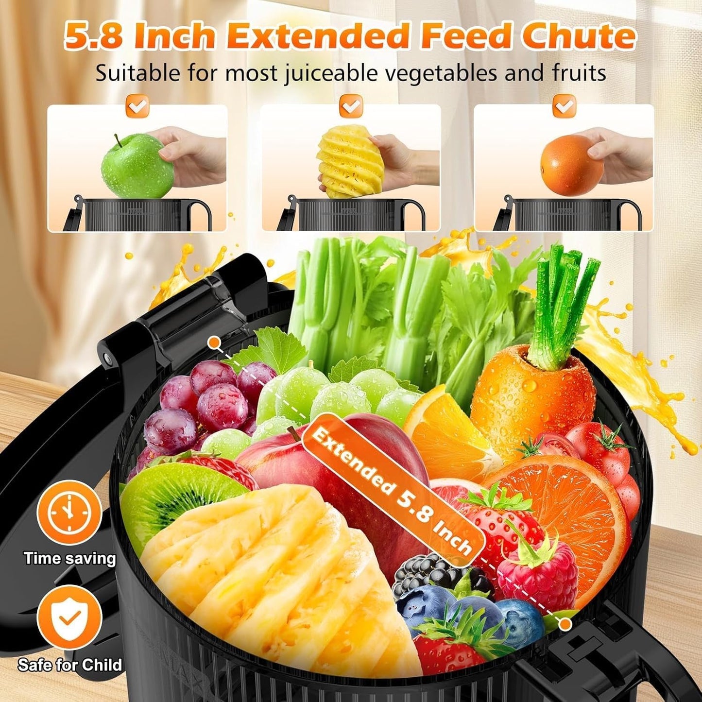 YPONE Juicer Machines with 5.8" Large Feed Chute, Cold Press Juicer for Whole Vegetables and Fruits 400W, Slow Masticating juicer Easy to Clean Juice Extractor Machine High Juice Yield