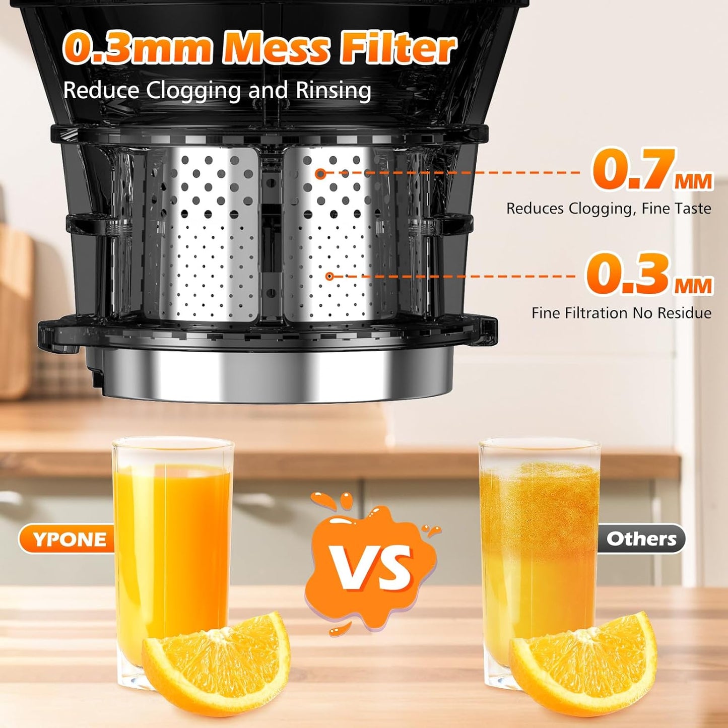 YPONE Juicer Machines with 5.8" Large Feed Chute, Cold Press Juicer for Whole Vegetables and Fruits 400W, Slow Masticating juicer Easy to Clean Juice Extractor Machine High Juice Yield