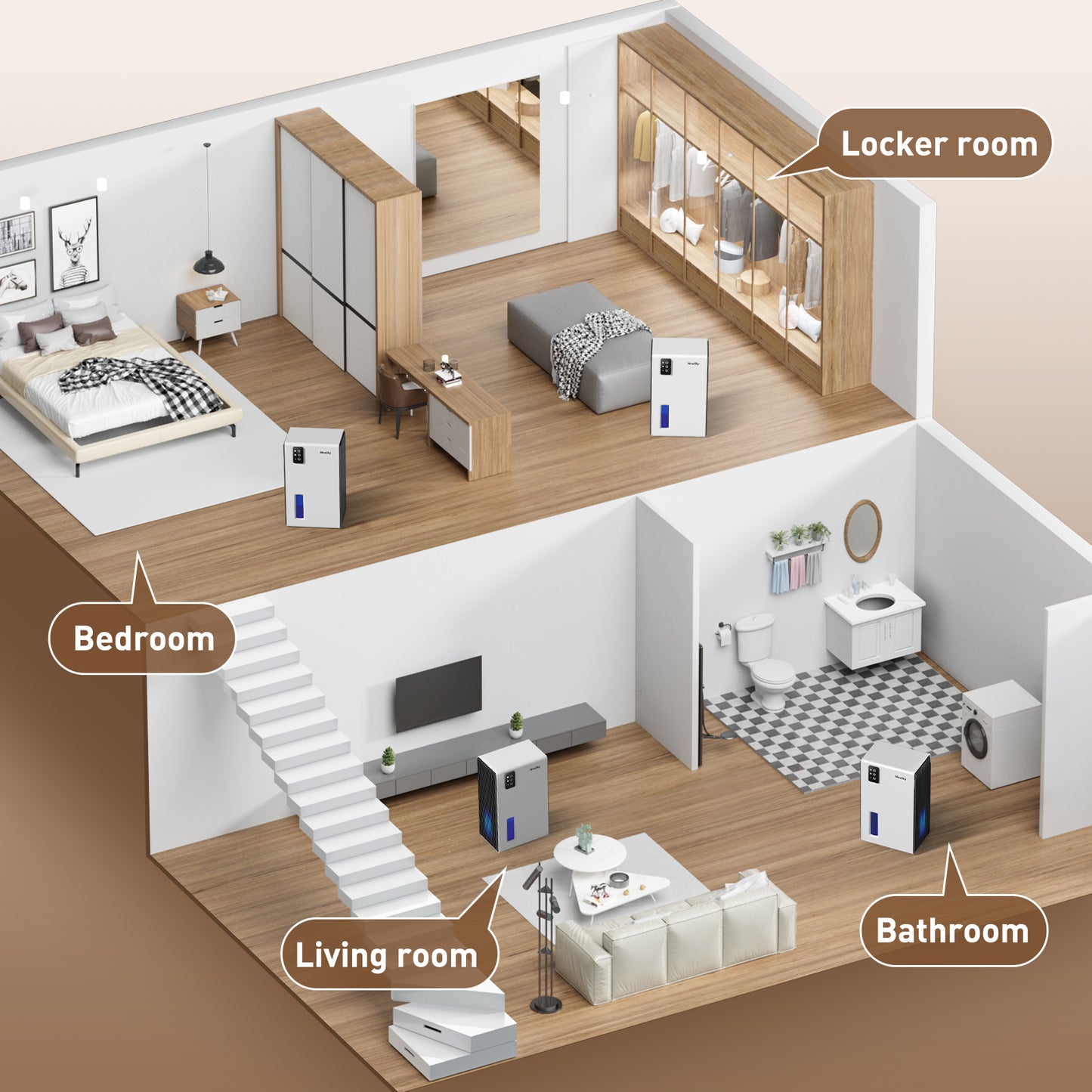 NineSky Dehumidifiers for Home, 95 OZ Water Tank, (1000 sq.ft) Dehumidifiers for Bathroom Bedroom Basement with Auto Shut Off,7 Colors LED Light(White)
