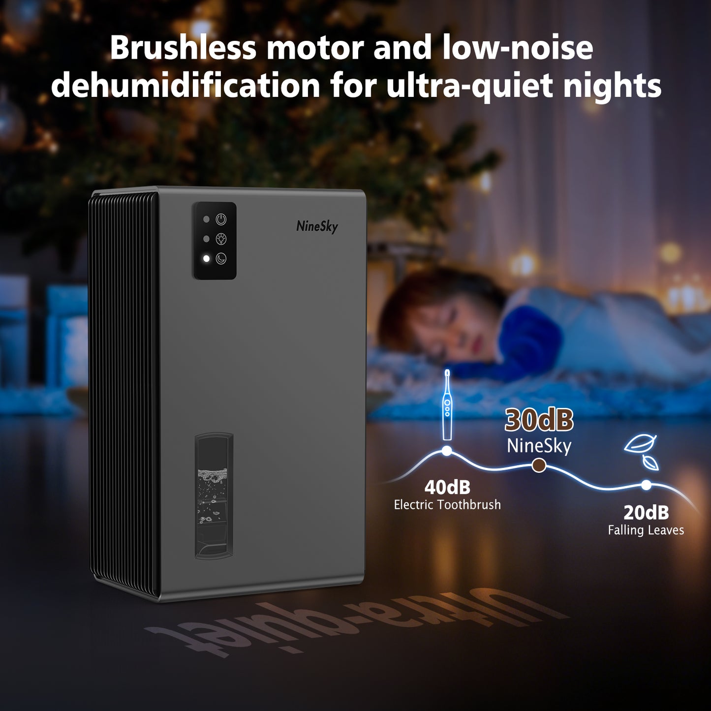 NineSky Dehumidifiers for Home, 95 OZ Water Tank, (1000 sq.ft) Dehumidifiers for Bathroom Bedroom Basement with Auto Shut Off,7 Colors LED Light (Gray)