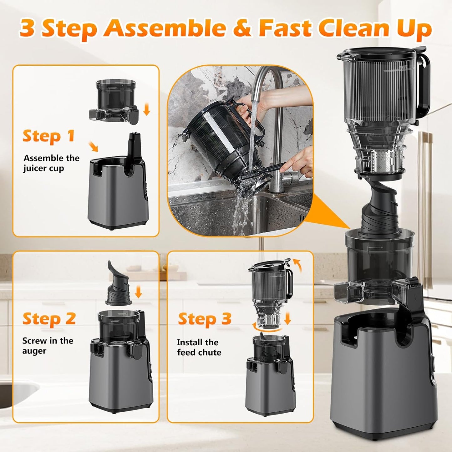 YPONE Juicer Machines with 5.8" Large Feed Chute, Cold Press Juicer for Whole Vegetables and Fruits 400W, Slow Masticating juicer Easy to Clean Juice Extractor Machine High Juice Yield