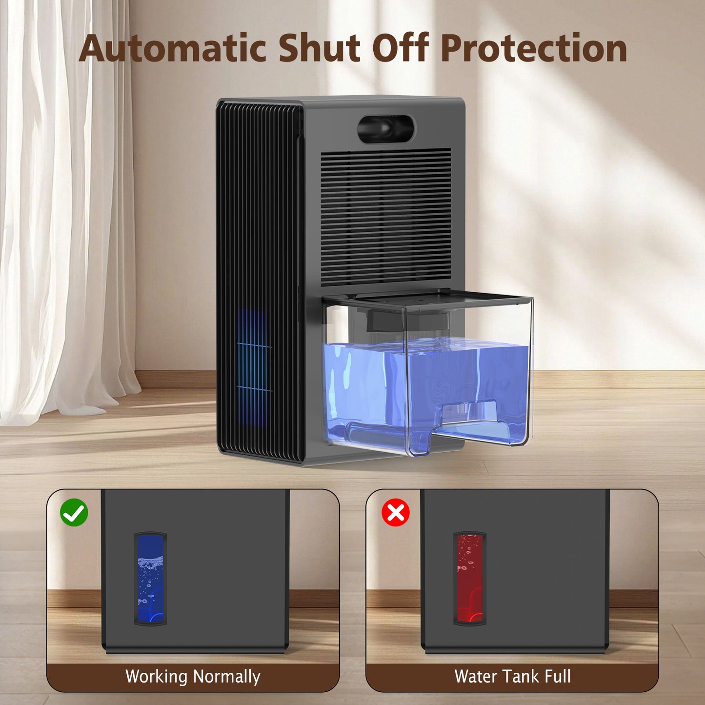 NineSky Dehumidifiers for Home, 95 OZ Water Tank, (1000 sq.ft) Dehumidifiers for Bathroom Bedroom Basement with Auto Shut Off,7 Colors LED Light (Gray)